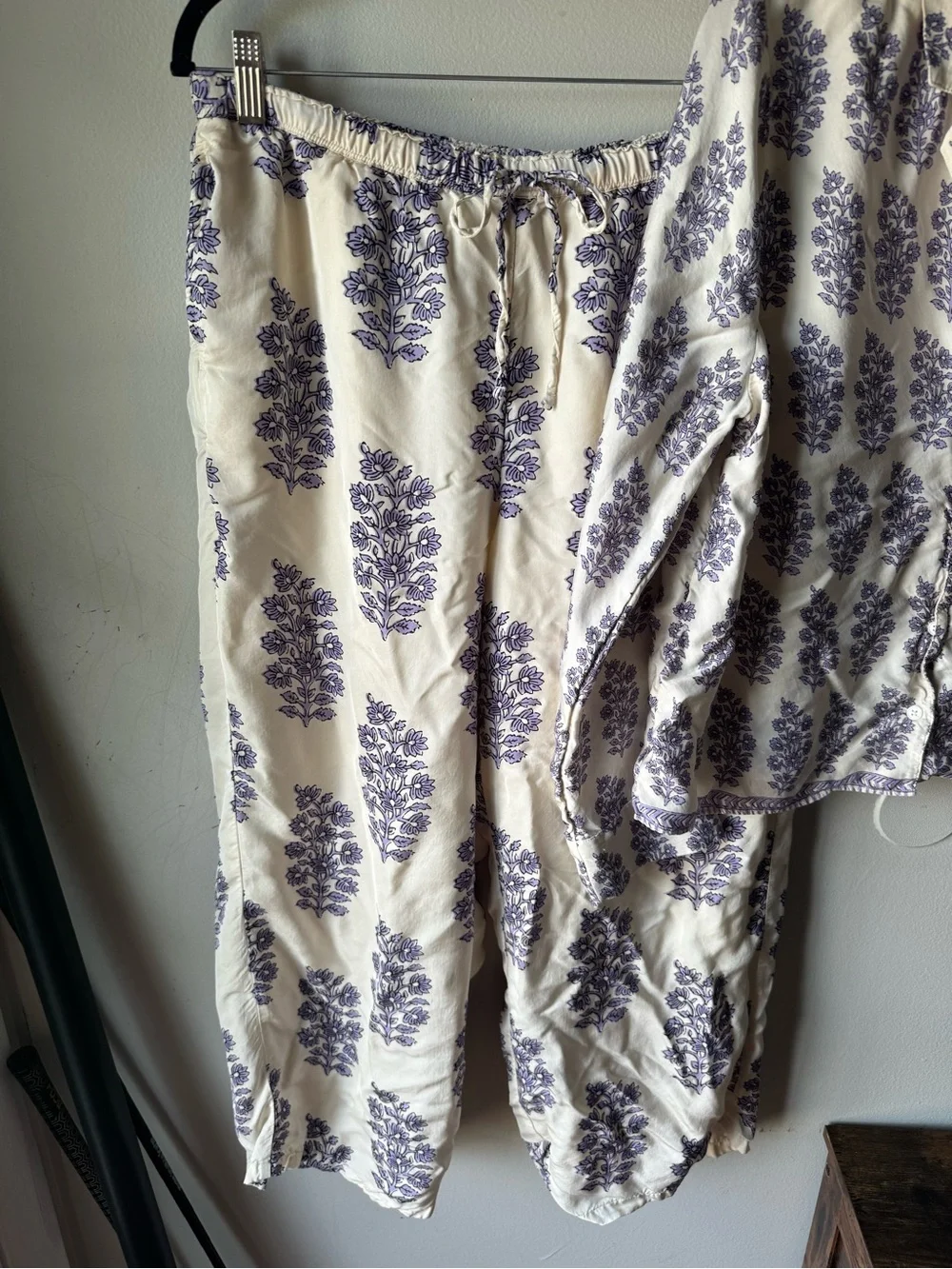 J Crew Womens Large Lilac Floral Block Print Lounge Pajama Set Top & Pants